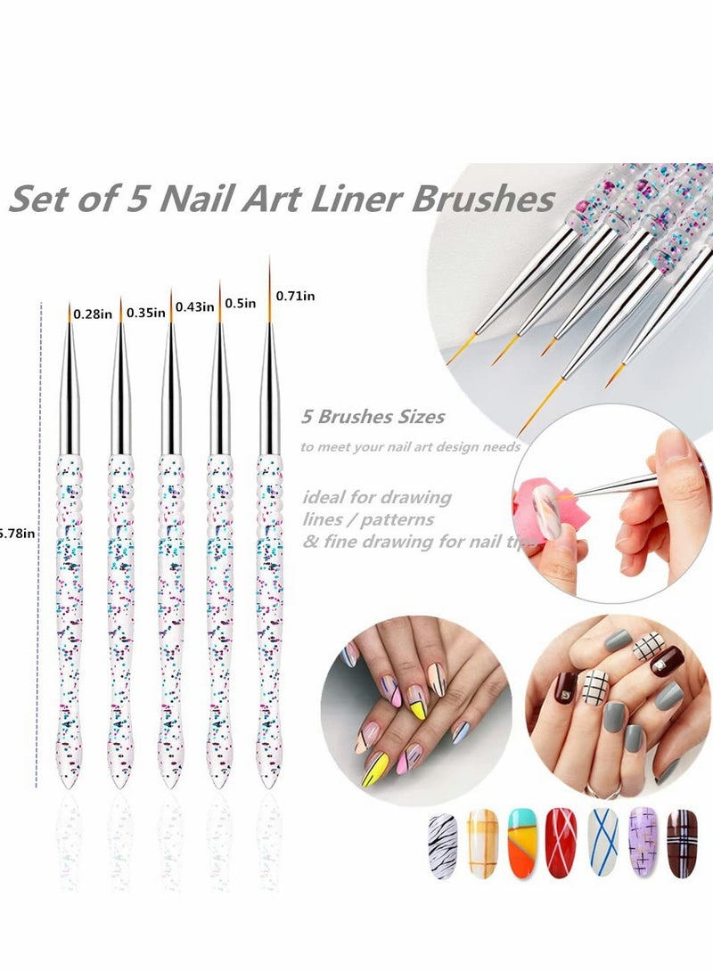 5Pcs Nail Art Liner Brushes Set - Professional Gel Polish Painting Tools for Salon & DIY Manicure at Home (Sizes: 7/9/11/15/20mm) - Image 4
