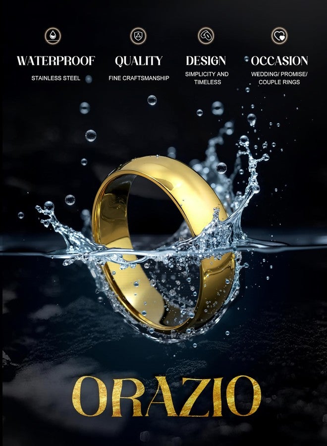 ORAZIO Mens Rings Stainless Steel Wedding Band for Men Women 6MM Gold Simple Domed Wedding Bands Ring High Polish Comfort Fit Size 10 Gold Rings for Men - Image 2