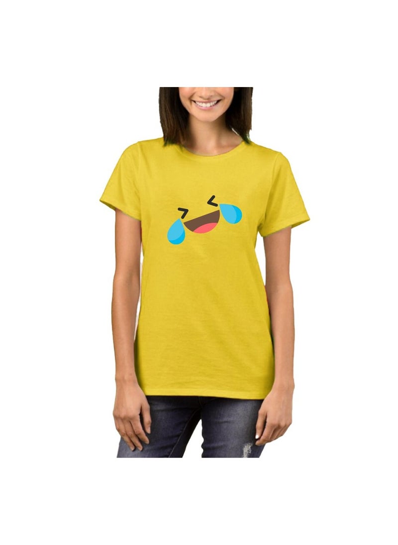 PRINTSHOP4ME - Adult Yellow Smiley Face T-Shirt Unisex Round Neck Short Sleeve Cotton T-Shirt-Soft And Comfortable Tshirt - Image 1