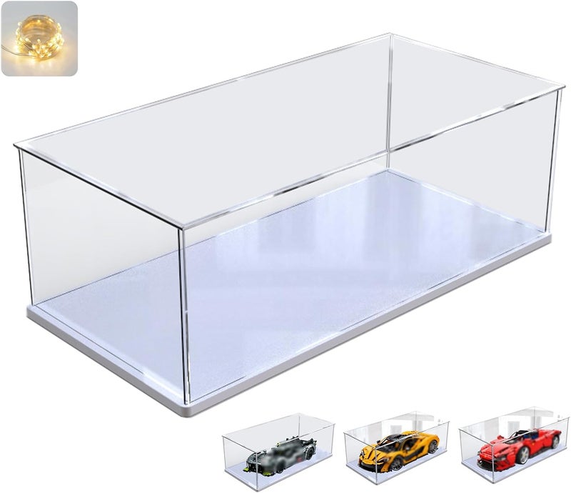 إليبيور حاوية عرض أكريليك 3 مم للمجموعات لـ Lego 42172 McLaren P1 42143 Ferrari SP3 42156 42096 42115 42083 سيارة نموذجية 1:8، صناديق عرض بلاكسجلاس شفافة سميكة، داخلية بيضاء 60 × 30 × 20 سم - Image 1