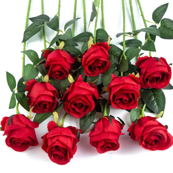 10PCS ARTIFICIAL ROSE FLOWERS LONG STEM FAKE SILK ROSES FOR DIY WEDDING BOUQUET TABLE CENTERPIECE HOME DECORRED