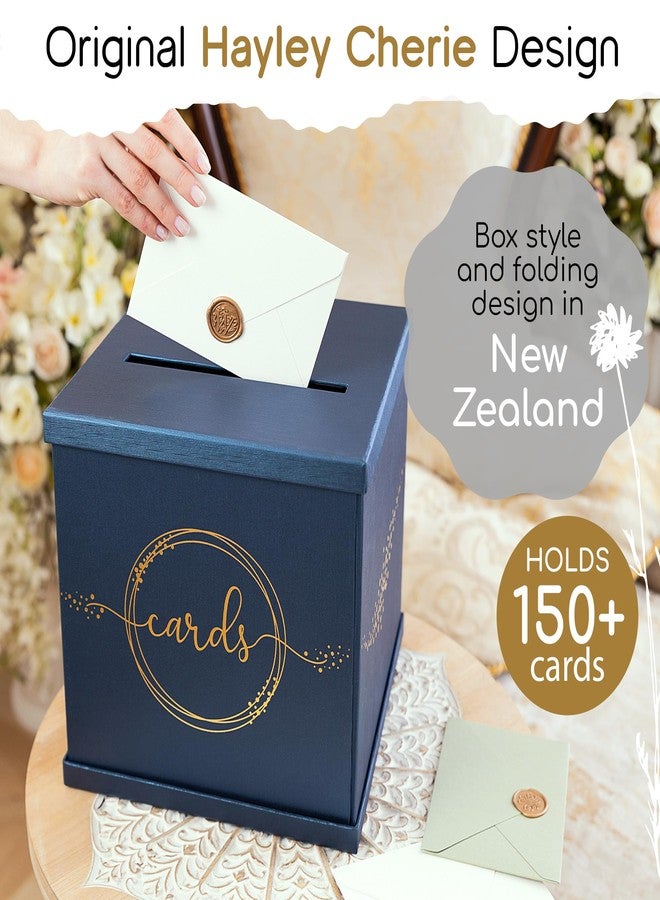 Hayley Cherie Blue & Gold Card Box, Large 10” Navy Gift Card Box for Party, Graduation, Wedding Reception, Bridal & Baby Shower, Sweet 16, Funeral, Birthday, Quinceanera, Retirement, Envelope Holder, Money Basket - Image 2