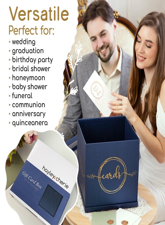 Hayley Cherie Blue & Gold Card Box, Large 10” Navy Gift Card Box for Party, Graduation, Wedding Reception, Bridal & Baby Shower, Sweet 16, Funeral, Birthday, Quinceanera, Retirement, Envelope Holder, Money Basket - Image 4
