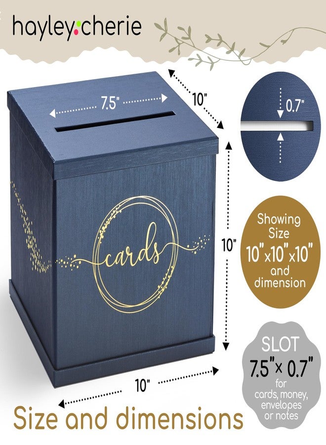 Hayley Cherie Blue & Gold Card Box, Large 10” Navy Gift Card Box for Party, Graduation, Wedding Reception, Bridal & Baby Shower, Sweet 16, Funeral, Birthday, Quinceanera, Retirement, Envelope Holder, Money Basket - Image 3