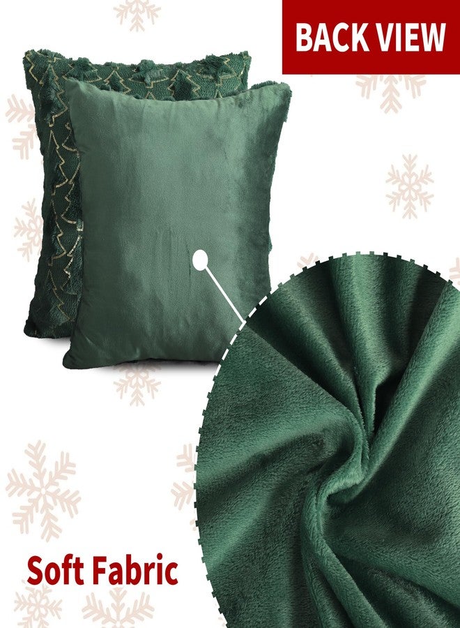 4TH Emotion Christmas Tree Decorative Pillow Covers 18x18 Set of 2, Green Soft Plush Faux Fur Farmhouse Throw Cushion Cases for Xmas Winter Holiday Home Decorations - Image 5