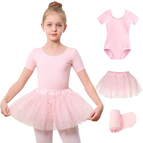 Stelle ستيل فساتين الباليه للبنات مجموعة ملابس الرقص للأطفال مع تنورة توتو لامعة وجوارب باليه وردية، 90 - Image 1