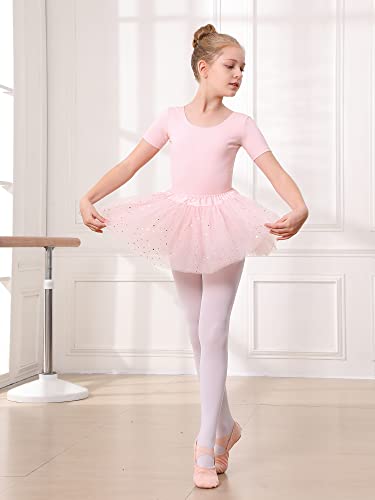 Stelle ستيل فساتين الباليه للبنات مجموعة ملابس الرقص للأطفال مع تنورة توتو لامعة وجوارب باليه وردية، 90 - Image 5