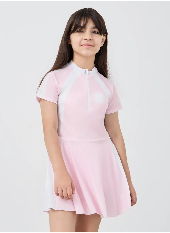 ستايلي Styli Color Block Short Sleeve Swim Suit with Shorts