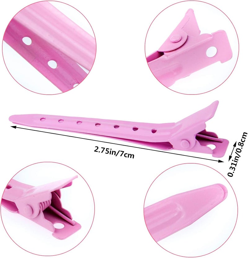 Bantoye 24 Packs Duck Bill Clips, 2.75 Inches Rustproof Metal Alligator Curl Clips with Holes for Hair Styling, Hair Coloring, Pink - Image 2