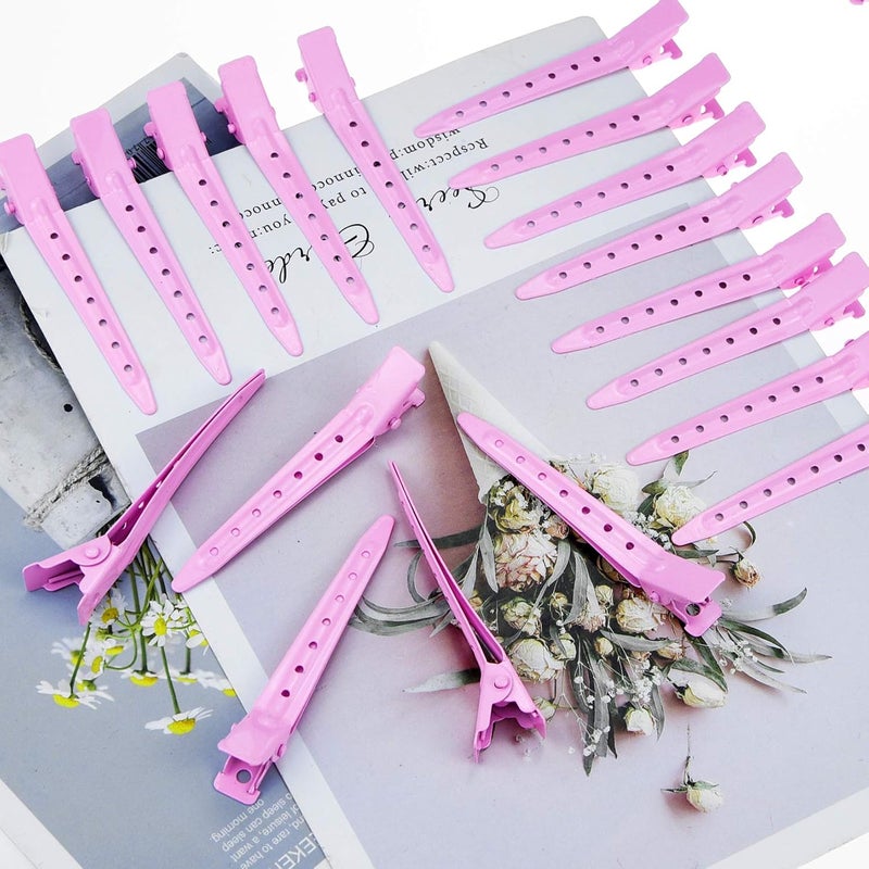 Bantoye 24 Packs Duck Bill Clips, 2.75 Inches Rustproof Metal Alligator Curl Clips with Holes for Hair Styling, Hair Coloring, Pink - Image 5