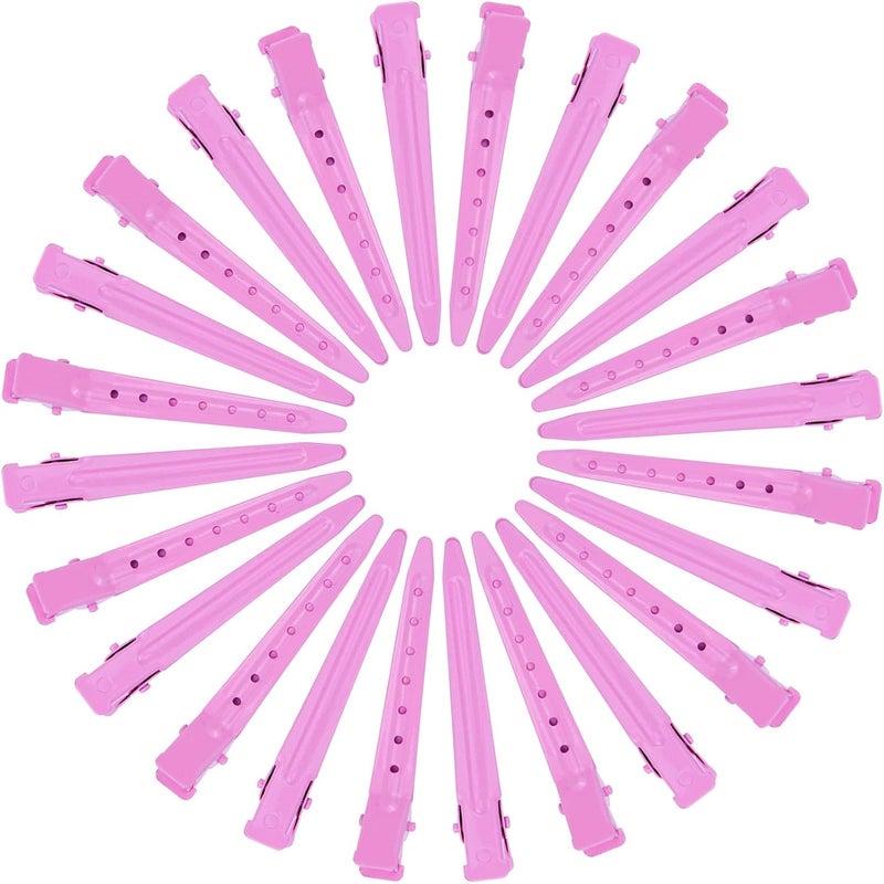 Bantoye 24 Packs Duck Bill Clips, 2.75 Inches Rustproof Metal Alligator Curl Clips with Holes for Hair Styling, Hair Coloring, Pink - Image 3