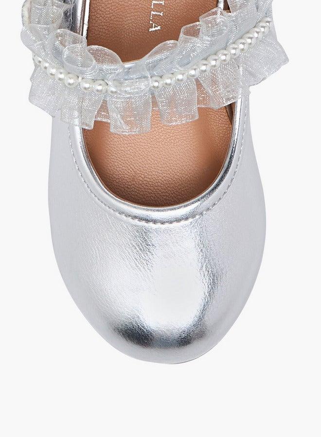 Flora Bella By Shoexpress Girls Ruffle Detail Ballerina Shoes with Hook and Loop Closure - Image 4