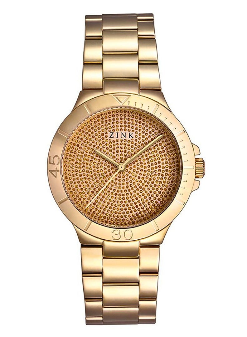 زنك ساعة ZINK نسائية بهيكل من الفولاذ المقاوم للصدأ باللون الذهبي وسوار من الفولاذ المقاوم للصدأ باللون الذهبي - Image 1