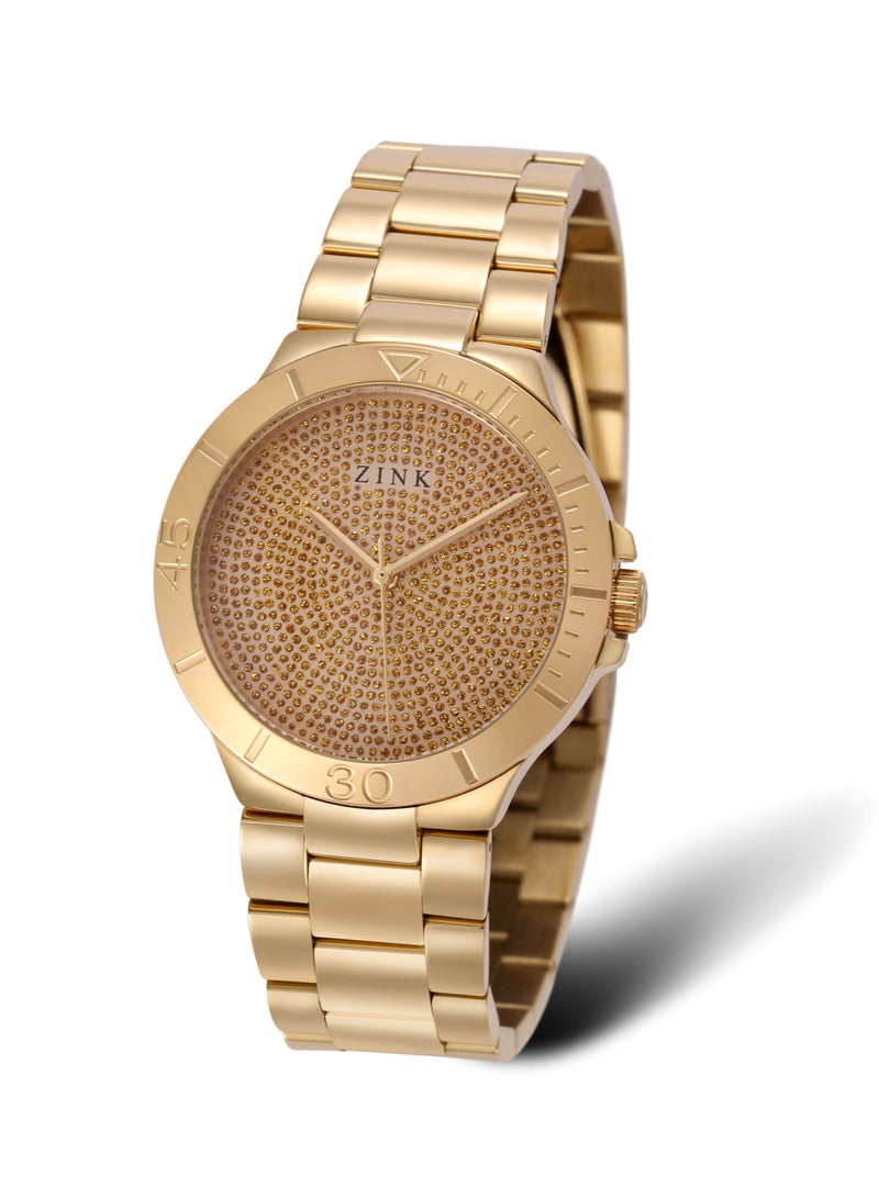 زنك ساعة ZINK نسائية بهيكل من الفولاذ المقاوم للصدأ باللون الذهبي وسوار من الفولاذ المقاوم للصدأ باللون الذهبي - Image 2