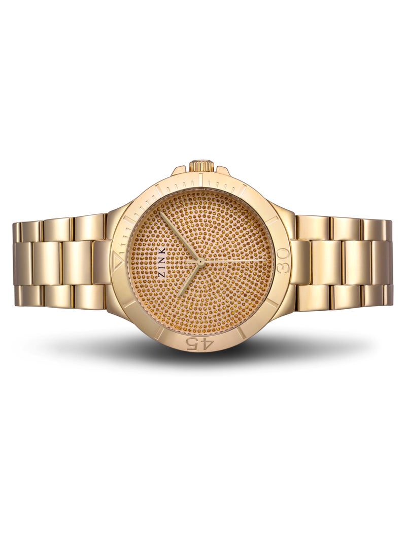 زنك ساعة ZINK نسائية بهيكل من الفولاذ المقاوم للصدأ باللون الذهبي وسوار من الفولاذ المقاوم للصدأ باللون الذهبي - Image 3