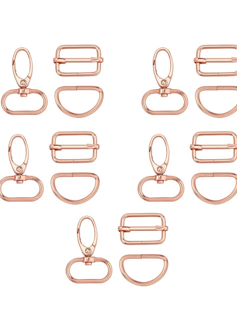 Excefore Metal Swivel Snaps Hooks D Ring Lobster Clasp with Tri-Glides Slide Buckles, Hardware Lanyard Clasps, for DIY Crafts Keychain Jewelry Making Purse Bag Making(15PCS, 25MM) - Image 1
