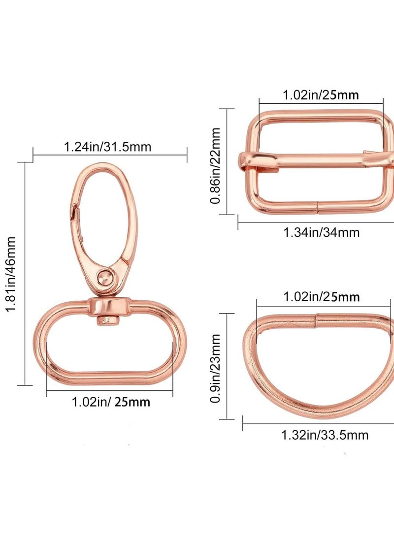 Excefore Metal Swivel Snaps Hooks D Ring Lobster Clasp with Tri-Glides Slide Buckles, Hardware Lanyard Clasps, for DIY Crafts Keychain Jewelry Making Purse Bag Making(15PCS, 25MM) - Image 2