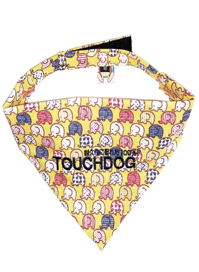 Touchdog 'Bad-to-the-Bone' Elephant Patterned Fashionable Velcro Bandana , Small, Yellow - Image 1