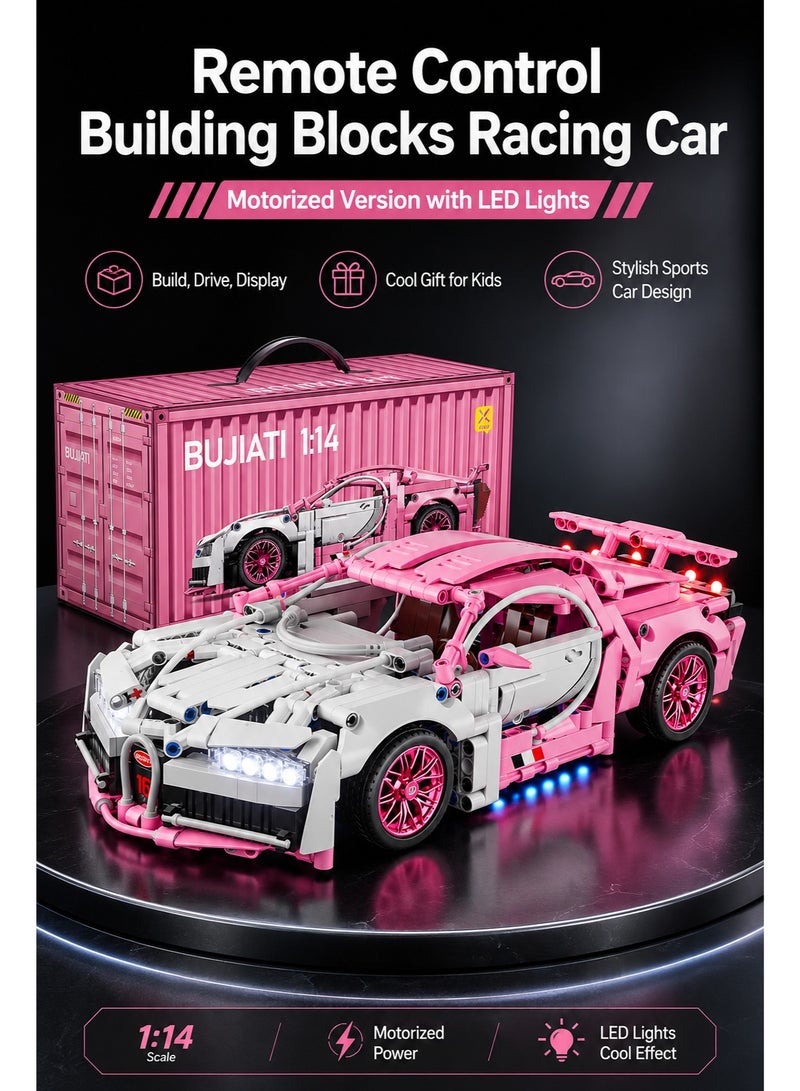Al LIFE Motorized Remote Control Building Blocks Racing Car With LED Lights, 1:14 Scale Pink Sports Car Model Kit, STEM Educational Assembly Toy, RC Building Set Gift For Kids Boys Girls - Image 1