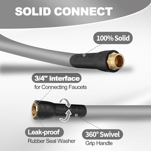 YOTOO Heavy Duty Hybrid Short Garden Hose, Lead in Water Hose 5/8-Inch by 10-Feet 150 PSI, Kink Resistant, All-Weather Flexible with Swivel Grip Handle and 3/4" GHT Solid Brass Fittings, Gray - Image 3