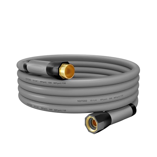 YOTOO Heavy Duty Hybrid Short Garden Hose, Lead in Water Hose 5/8-Inch by 10-Feet 150 PSI, Kink Resistant, All-Weather Flexible with Swivel Grip Handle and 3/4" GHT Solid Brass Fittings, Gray - Image 1