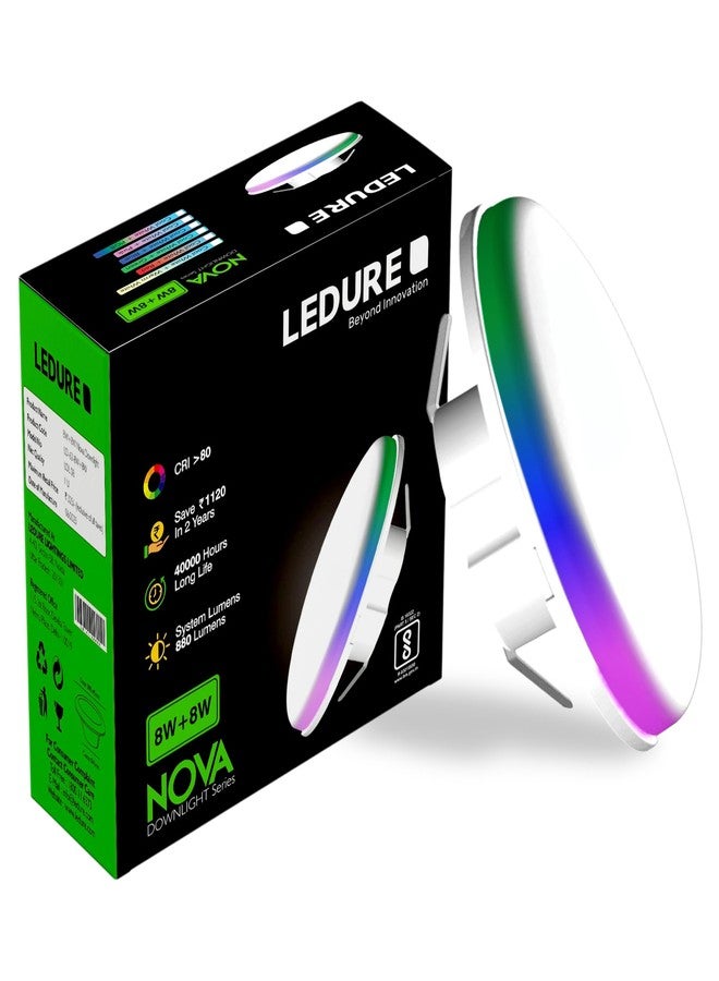 LEDURE Nova 8W+8W False Ceiling LED Downlight | Cool White+ Red Pack of 1| 2-in1 Round Junction LED Light for Home & Offices - Image 1