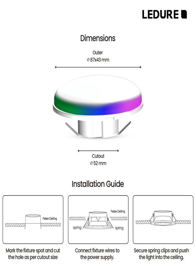 LEDURE Nova 8W+8W False Ceiling LED Downlight | Cool White+ Red Pack of 1| 2-in1 Round Junction LED Light for Home & Offices - Image 5