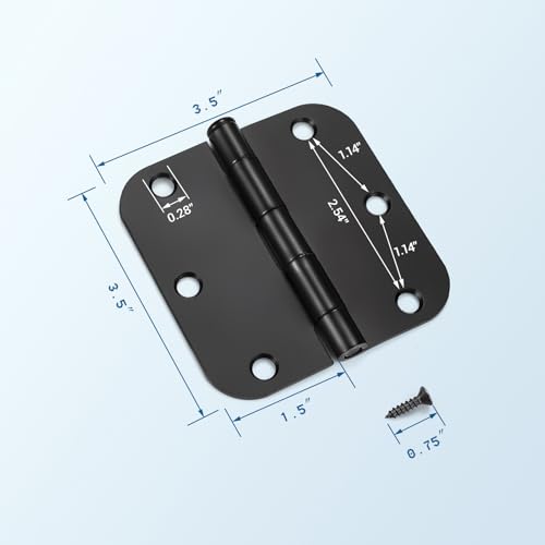 KNOBWELL 24 Pack Matte Black Door Hinges No Squeak 3.5" x 3.5" Extruded Solid Brass Door Hinge with Black Finish, Interior Door Hinges, 5/8" Radius Corners - Image 5