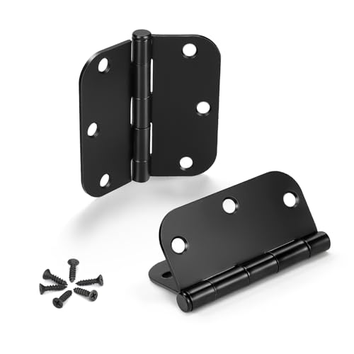 KNOBWELL 24 Pack Matte Black Door Hinges No Squeak 3.5" x 3.5" Extruded Solid Brass Door Hinge with Black Finish, Interior Door Hinges, 5/8" Radius Corners - Image 1