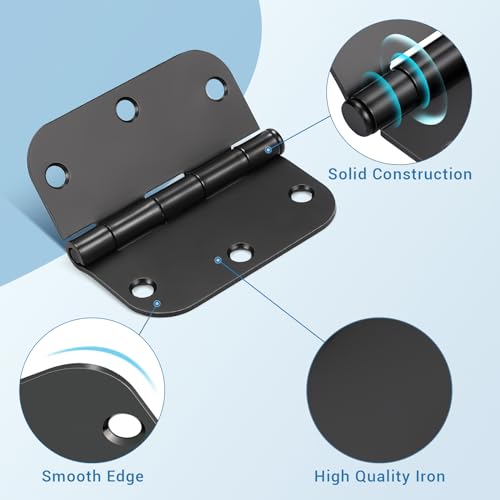 KNOBWELL 24 Pack Matte Black Door Hinges No Squeak 3.5" x 3.5" Extruded Solid Brass Door Hinge with Black Finish, Interior Door Hinges, 5/8" Radius Corners - Image 2
