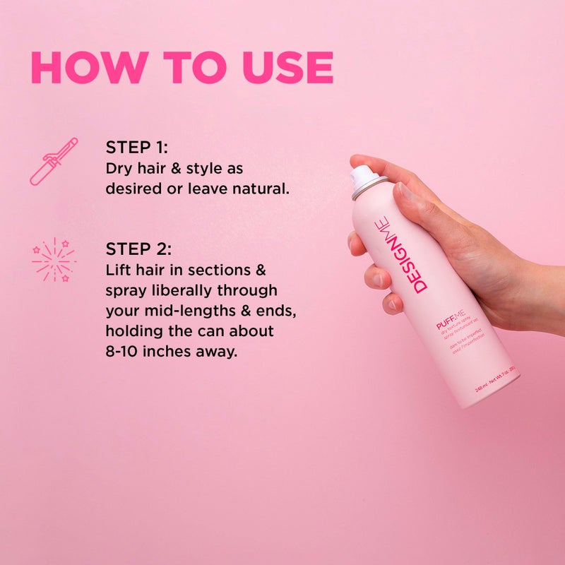 Design.Me PUFF.ME Volumizing Dry Texture Spray for Hair | Light Hold Hairspray for Straight or Wavy Hair | Color Safe Fine Hair Texture Spray | Paraben and Sulfate Free Hair Texturizer, (7 Oz) - Image 4