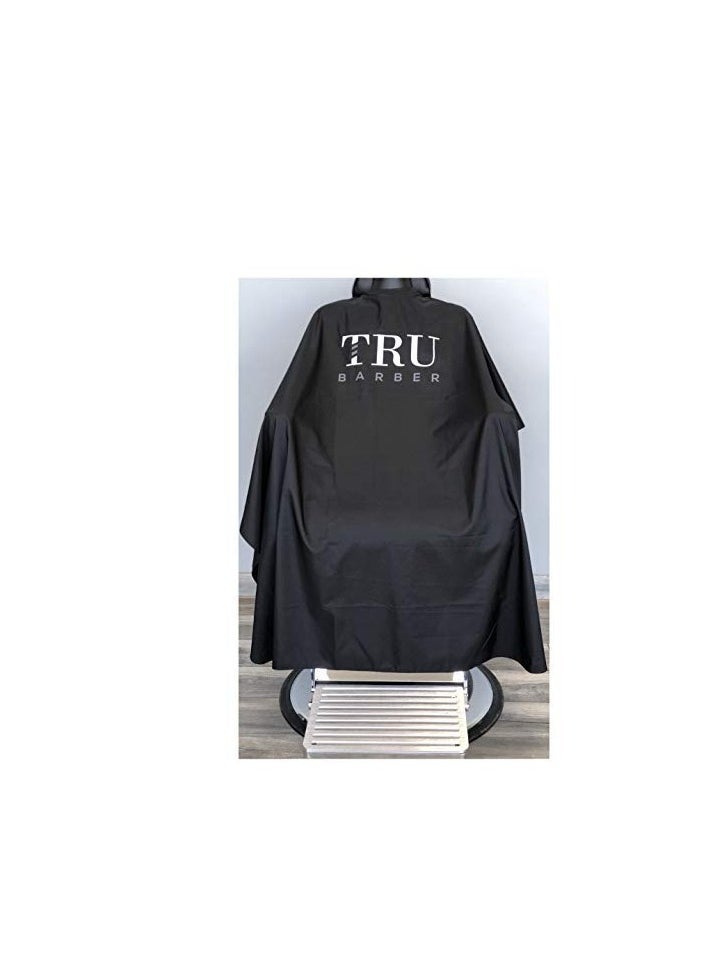TRU BARBER TRU BARBER Silicone neck cape, 100% Polyester, light weight cape and Waterproof, Professional Cape with Snap Closure Hair Salon Cutting Cape, 50" x 58” (Black/White)  - Image 1