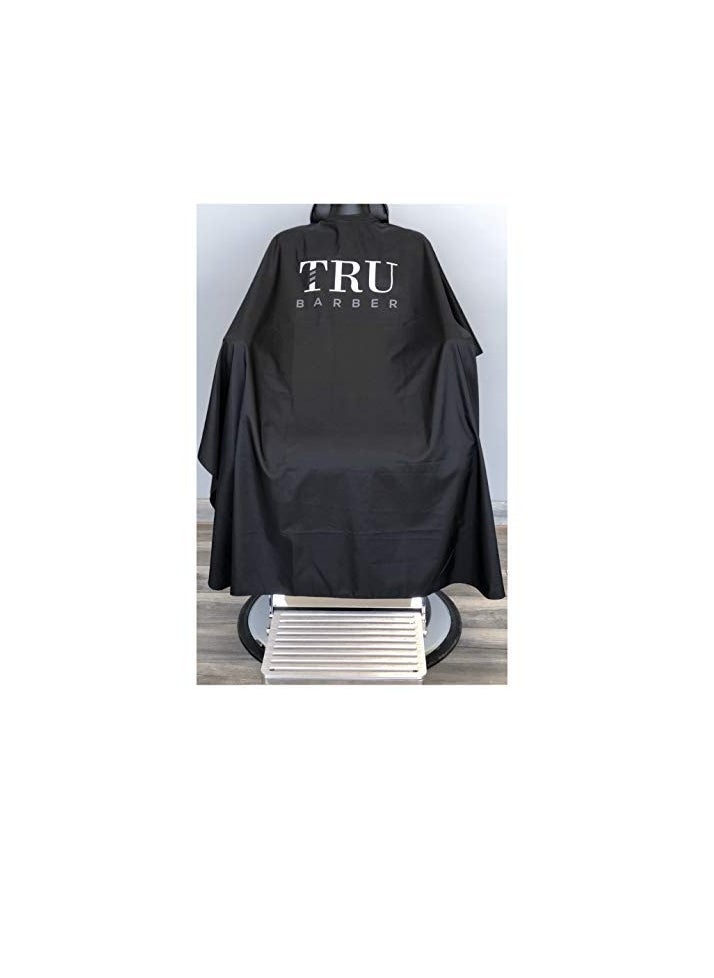 TRU BARBER TRU BARBER Silicone neck cape, 100% Polyester, light weight cape and Waterproof, Professional Cape with Snap Closure Hair Salon Cutting Cape, 50" x 58” (Black/White)  - Image 2
