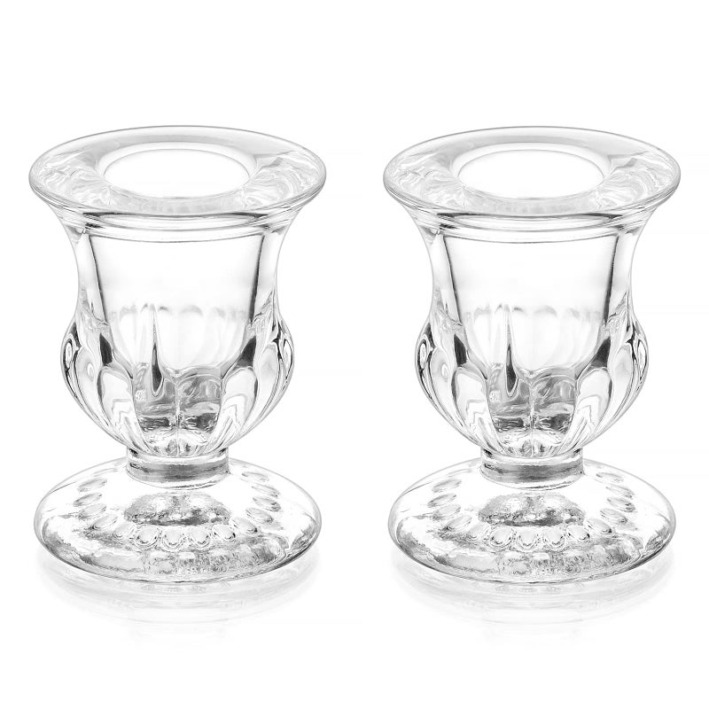 Romadedi Glass Taper Candle Holders - Clear Small Candlestick Holder Bulk, Thicker Glass Candle Sticks Set for Wedding Christmas Party Dining Table Table Centerpiece Decor, 2Pcs - Image 1