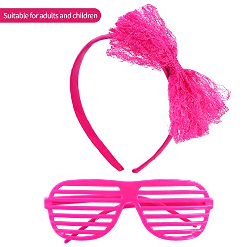 jiebor 80s Costume Accessories Outfits for Girls Tutu Skirt Leg Warmers Fishnet Gloves Shutter Glass Headband Necklace Hot Pink - Image 4