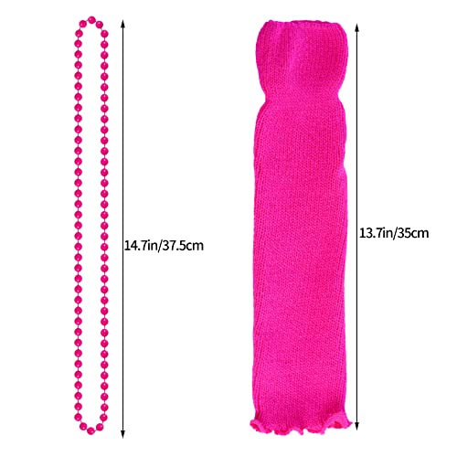jiebor 80s Costume Accessories Outfits for Girls Tutu Skirt Leg Warmers Fishnet Gloves Shutter Glass Headband Necklace Hot Pink - Image 3