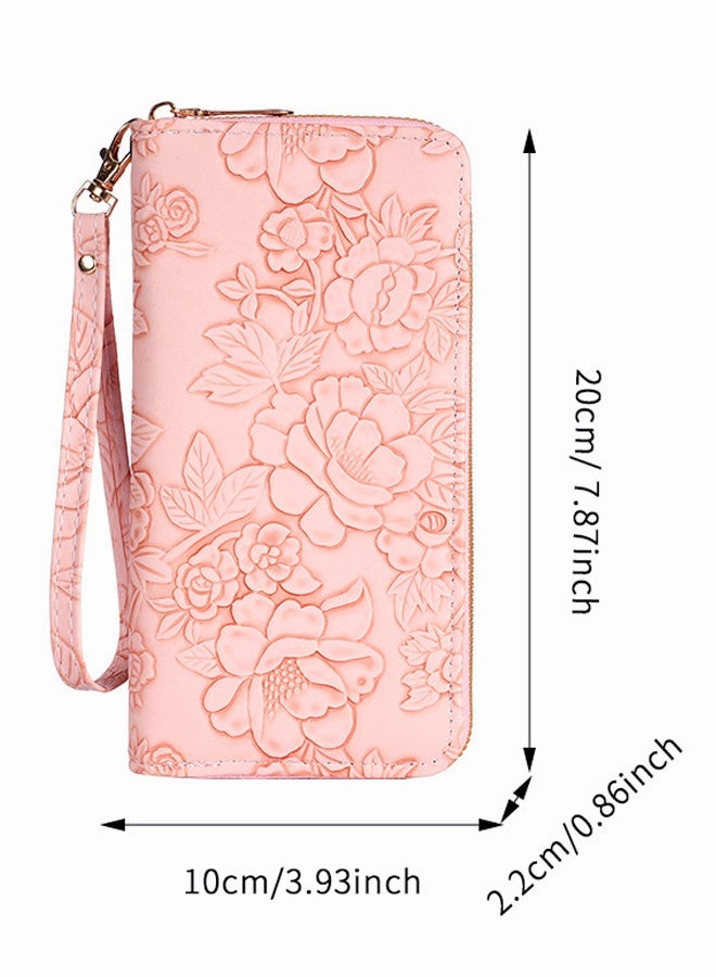 محفظة نسائية طويلة من جلد البولي يوريثان محفظة بطاقات محفظة بسحاب حولها حامل بطاقات ائتمان مع حزام معصم - Image 4