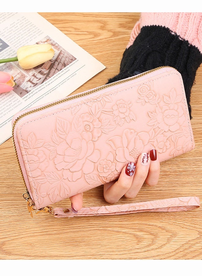 محفظة نسائية طويلة من جلد البولي يوريثان محفظة بطاقات محفظة بسحاب حولها حامل بطاقات ائتمان مع حزام معصم - Image 1