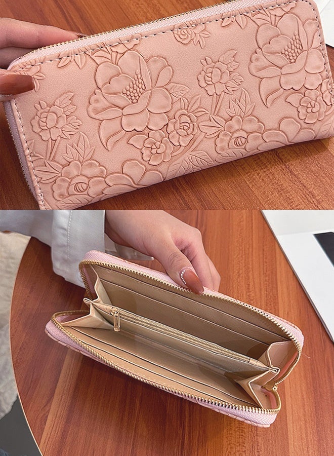 محفظة نسائية طويلة من جلد البولي يوريثان محفظة بطاقات محفظة بسحاب حولها حامل بطاقات ائتمان مع حزام معصم - Image 2