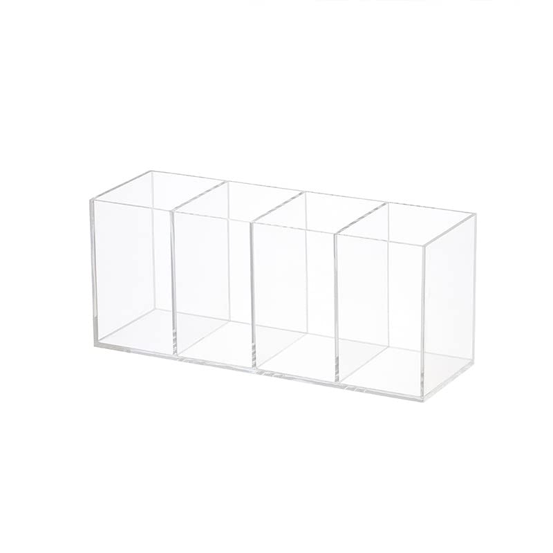HSYMQ Acrylic Pen Holder 4 Compartments Clear Pencil Holder Organizer Makeup Brush Holder - Image 5