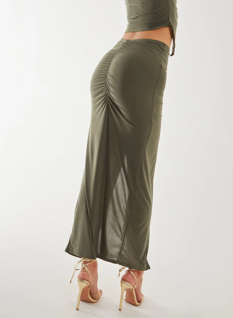 Pink Vanilla Slinky Ruched Maxi Skirt