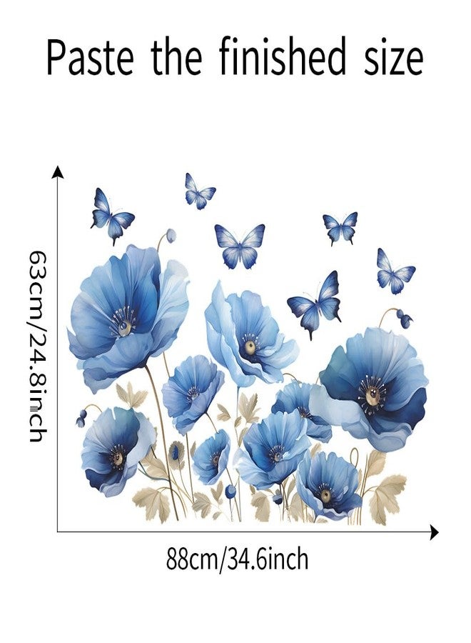 iMagitek Blue Flower Wall Decals Peel and Sticker DIY Floral Butterly Wall Stcikers Murals for Girls Bedroom, Living Room, Kids Room Wall Decor - Image 3