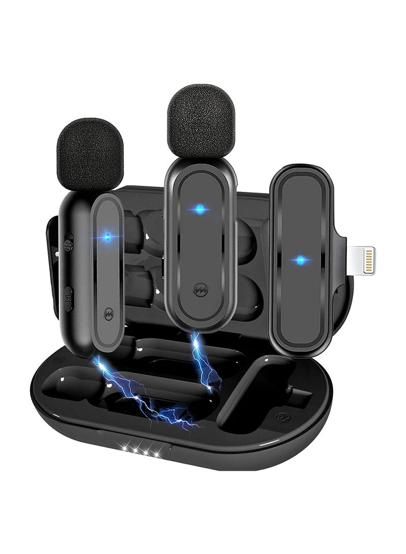 Wireless Microphones with Charging Case Portable Video Recording Studio Rechargeable Mic Receiver Low Latency Interview (2 Lightning MIC)  - Image 1