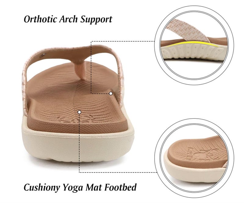 KuaiLu Flip Flops for Women Ladies Yoga Mat Comfortable Sport Walking Thong Sandal With Plantar Fasciitis Arch Support Slip-on Slides Indoor Outdoor For Summer Size 7.5 Beige White - Image 4