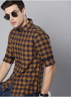 Dennis Lingo Men's Slim Fit Mustard Casual Cotton Spread Shirt  - Image 1
