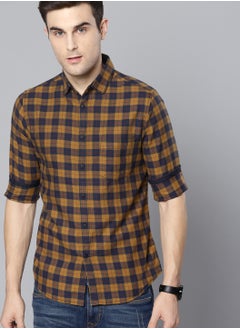 Dennis Lingo Men's Slim Fit Mustard Casual Cotton Spread Shirt  - Image 2