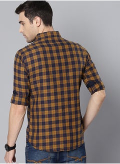Dennis Lingo Men's Slim Fit Mustard Casual Cotton Spread Shirt  - Image 3