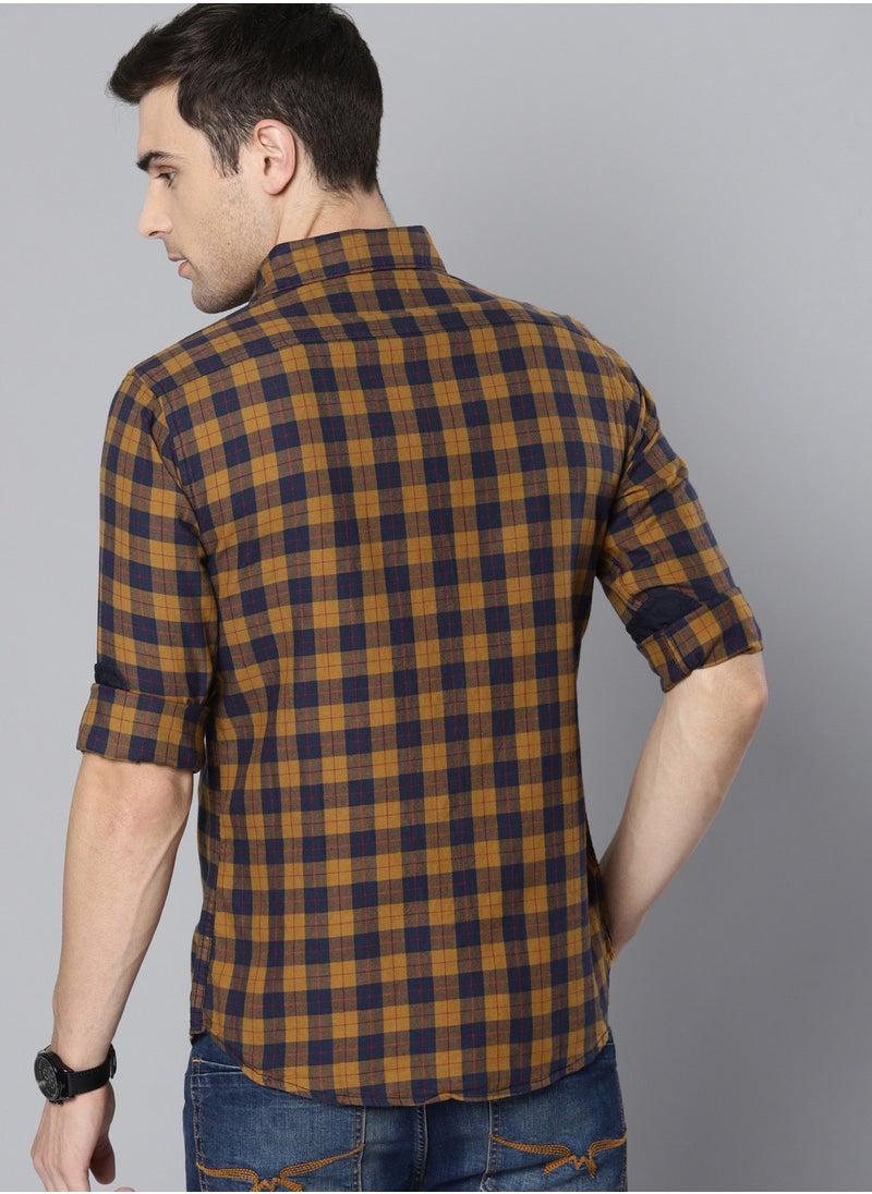 Dennis Lingo Men's Slim Fit Mustard Casual Cotton Spread Shirt  - Image 3