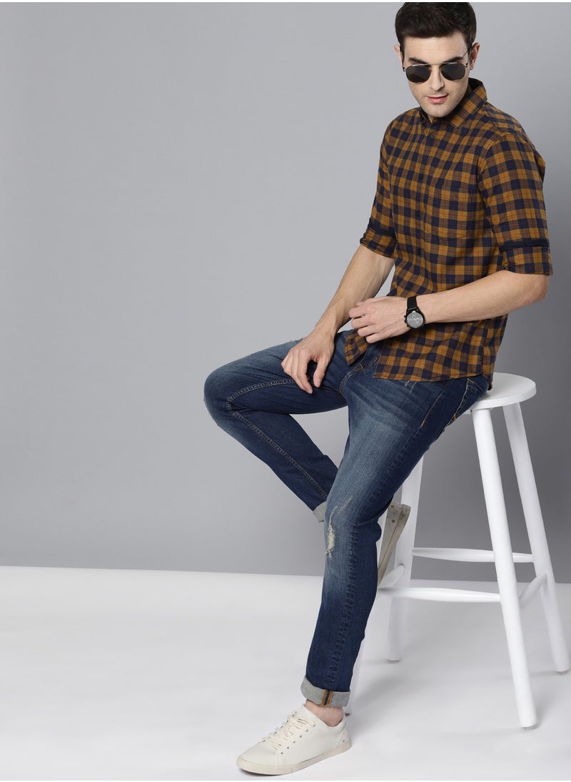 Dennis Lingo Men's Slim Fit Mustard Casual Cotton Spread Shirt  - Image 5