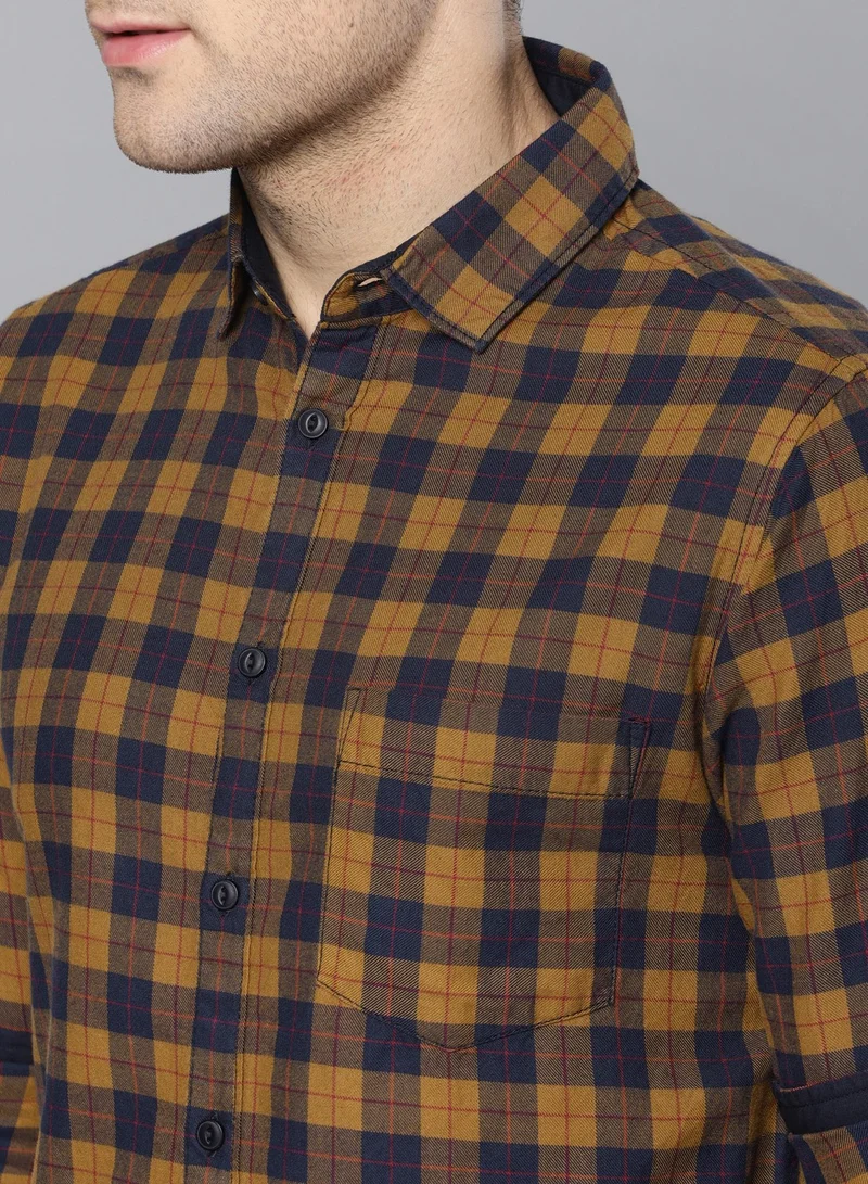 Dennis Lingo Men's Slim Fit Mustard Casual Cotton Spread Shirt